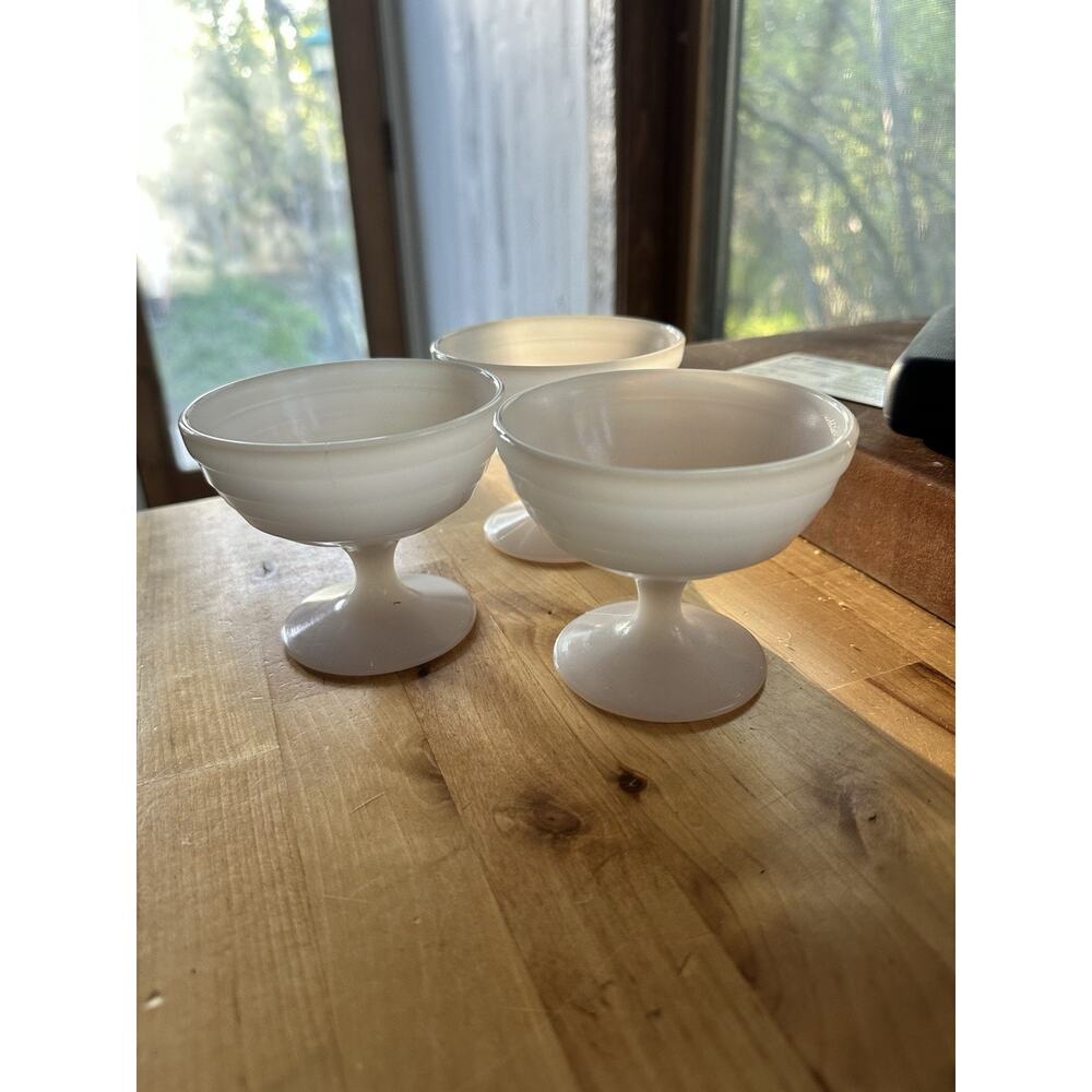 Vintage White Milk Glass Footed Sundae Dessert Cups Set of 3 Retro